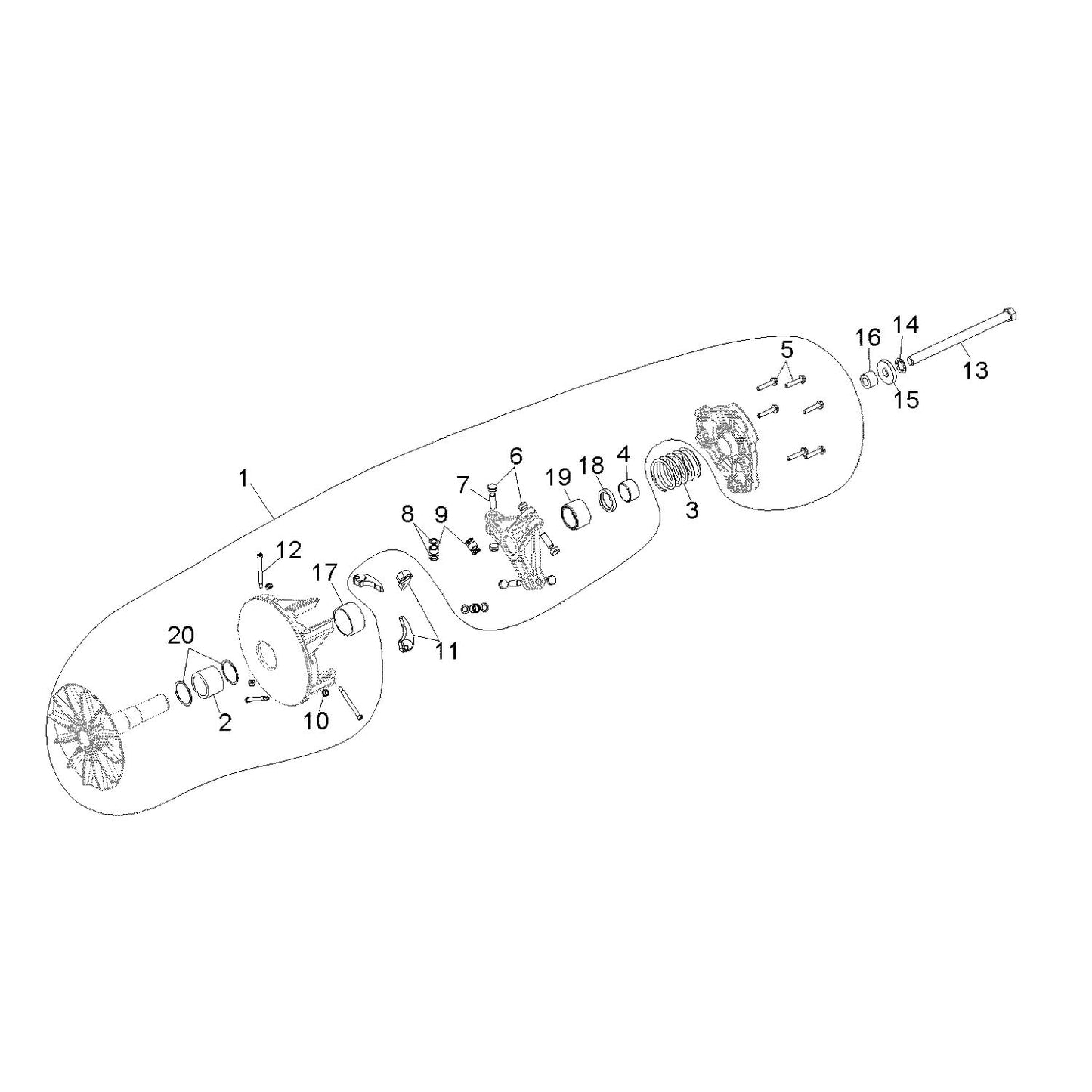 Polaris Ranger Basic Clutch Assembly, Narrow, Genuine OEM Part 1322965, Qty 1