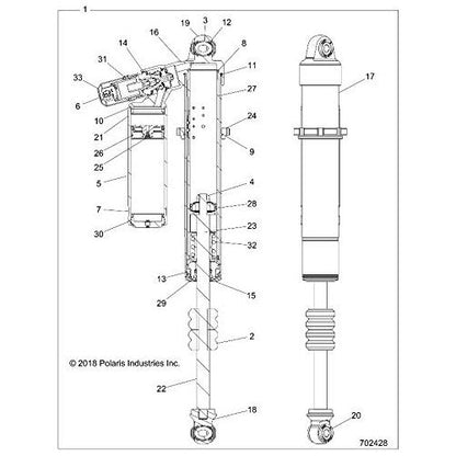 Polaris RZR Front Lefthand Shock, Genuine OEM Part 7045402, Qty 1