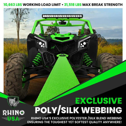Rhino USA Recovery Tow Strap 3Inx30Ft (Green)