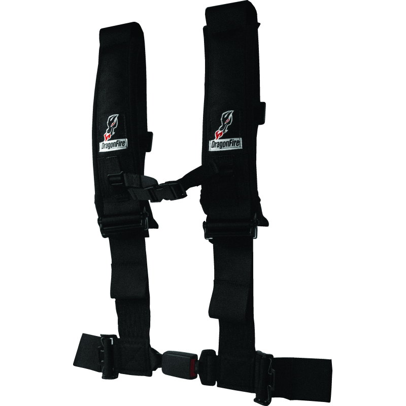 DragonFire Racing Harness H-Style- 4-Point- EZ-Adjust- 3in Buckle- Black