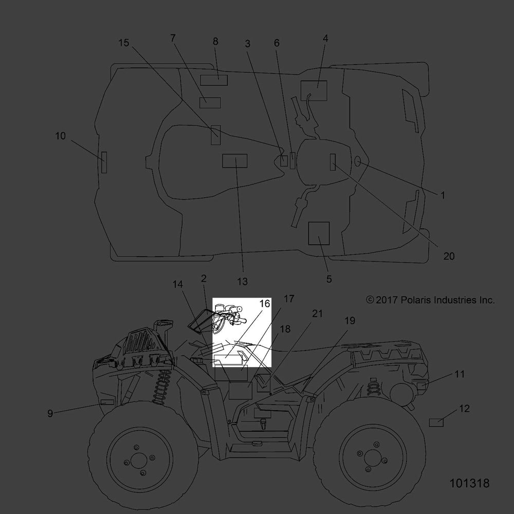 Polaris ATV Side Decal, Top, Right, 1000, Genuine OEM Part 7187338, Qty 1