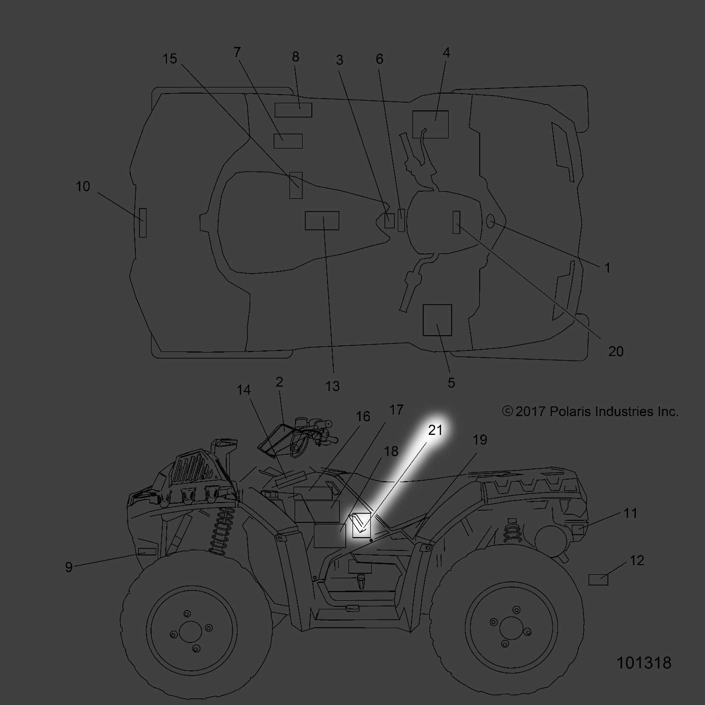 Polaris ATV Side Decal, Mid, Back, Left, Genuine OEM Part 7187341, Qty 1