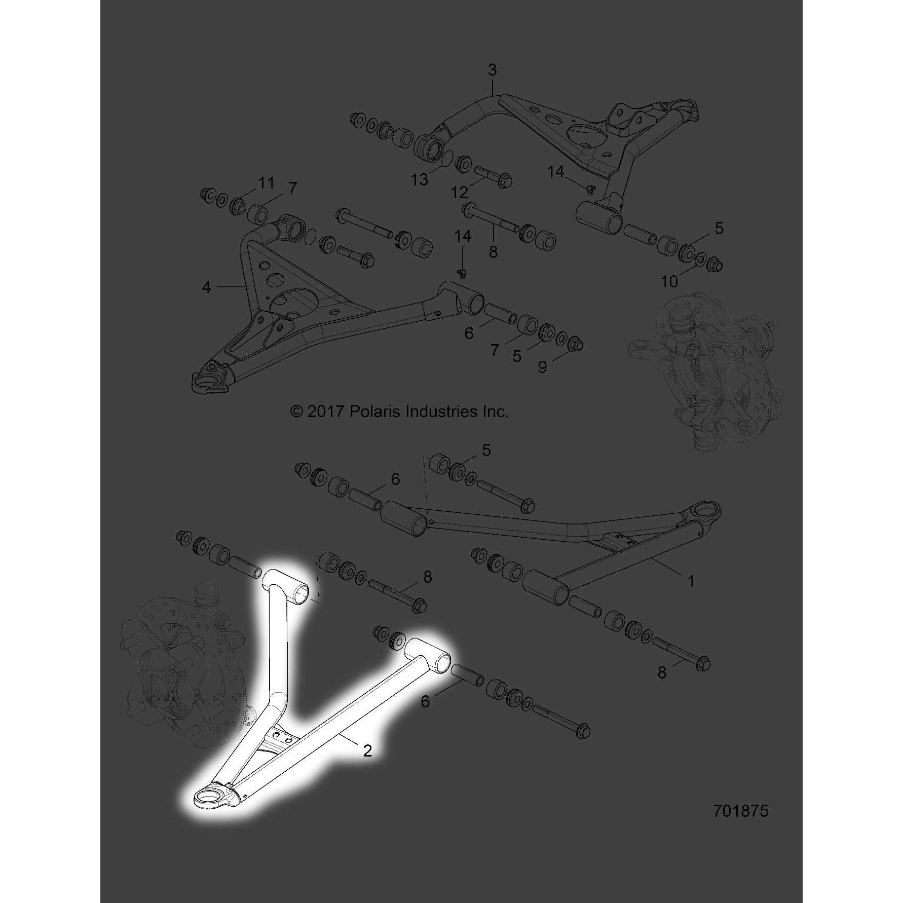 Polaris RZR Control Arm Weld, Front, Lower, Right, Genuine OEM Part 1021417-133, Qty 1