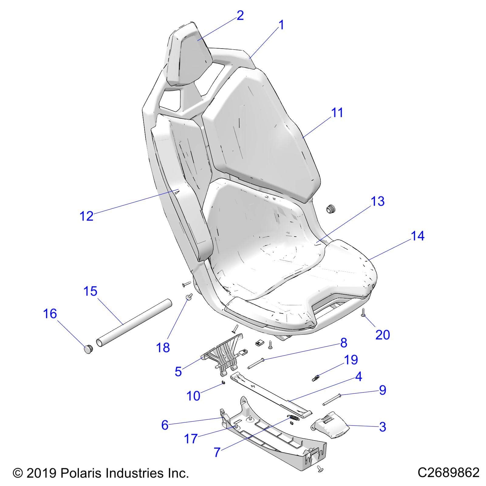 Polaris RZR Seat Assembly, Black, Genuine OEM Part 2689862, Qty 1