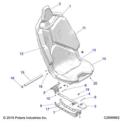 Polaris RZR Seat Assembly, Black, Genuine OEM Part 2689862, Qty 1