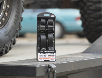 PRP Cam-Lock 1in.x10ft. Tie Down with Snap S Hooks and Soft Tie - Black - Pr.