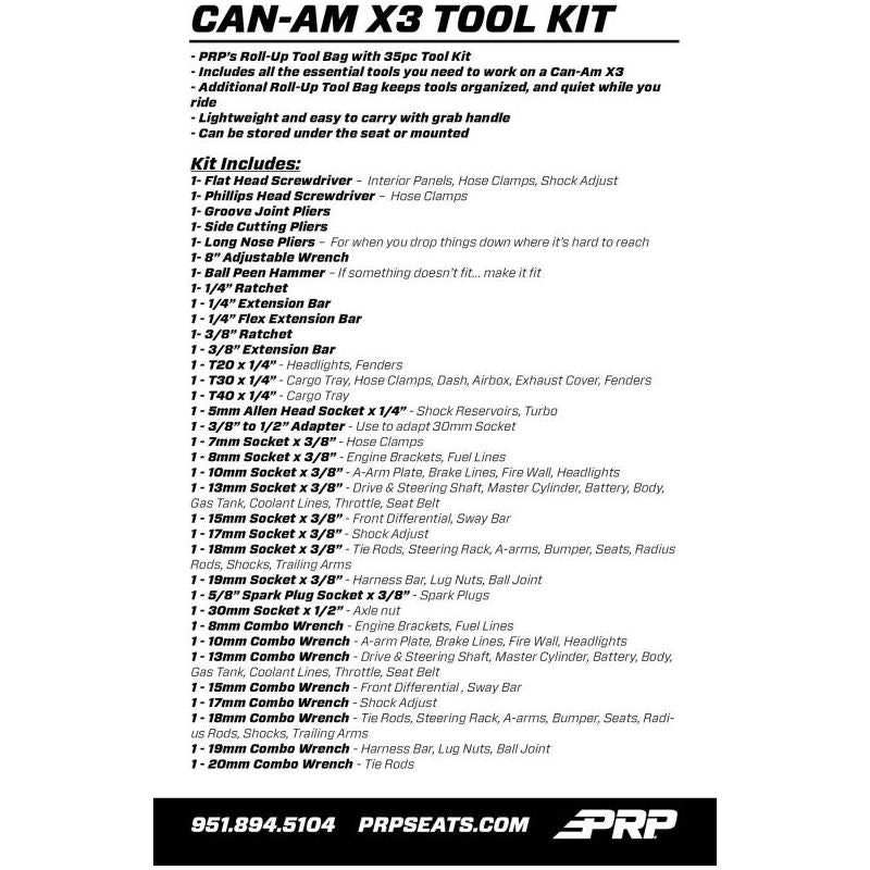 
                      
                        PRP 35pc Can-Am Roll Up Tool bag Tool kit - Black
                      
                    