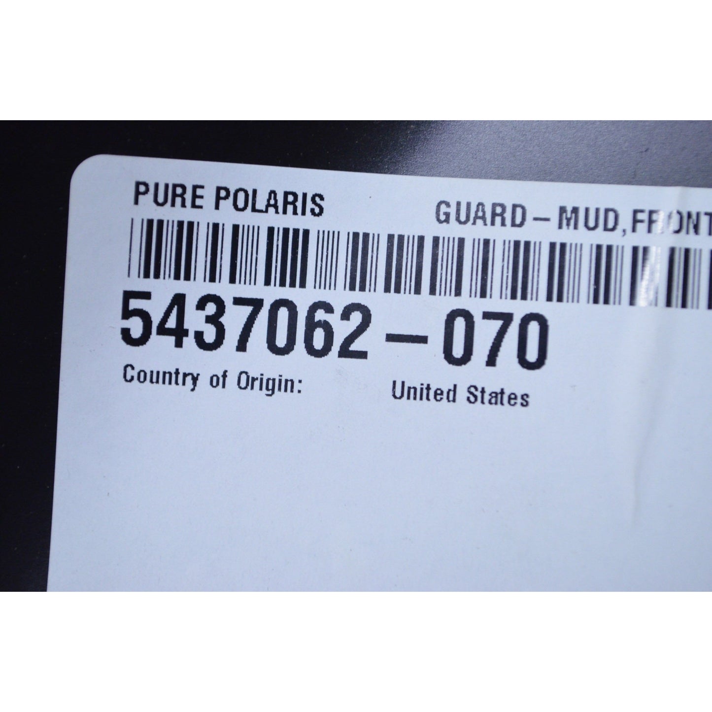 Polaris ATV Mud Guard, Front, Left, Gloss Black, Genuine OEM Part 5437062-070, Qty 1