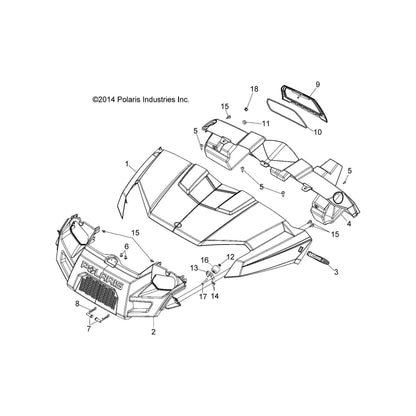 Polaris GEM Hood Grill, Gloss Black, Genuine OEM Part 5437818-070, Qty 1