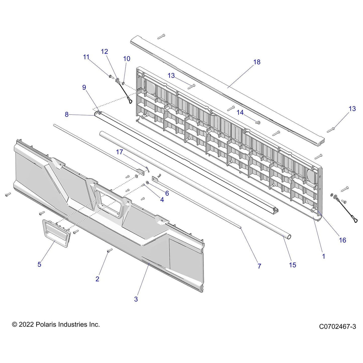 Polaris Ranger Tailgate Assembly, Gloss Black, Genuine OEM Part 2636365-070, Qty 1