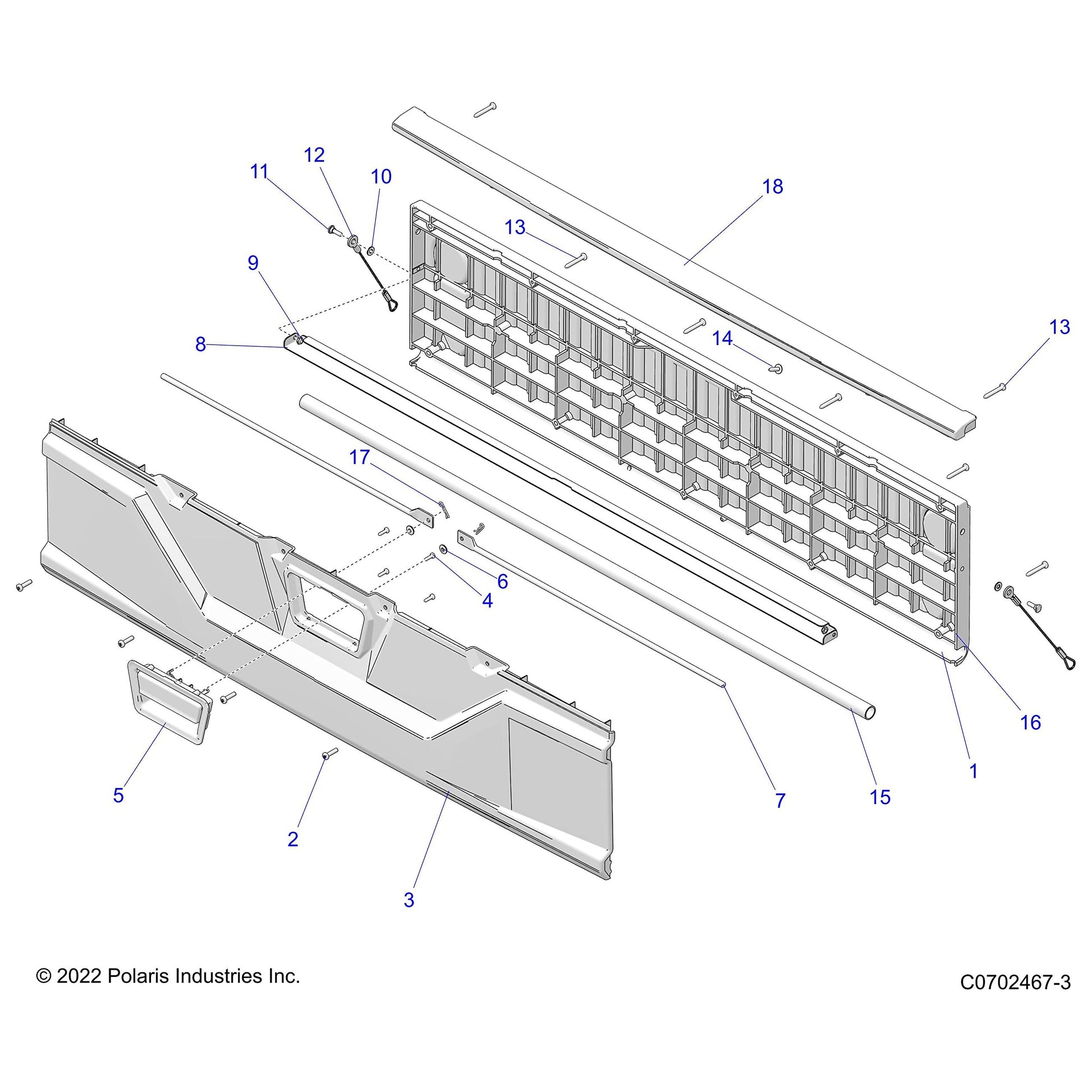 Polaris Ranger Tailgate Assembly, Gloss Black, Genuine OEM Part 2636365-070, Qty 1