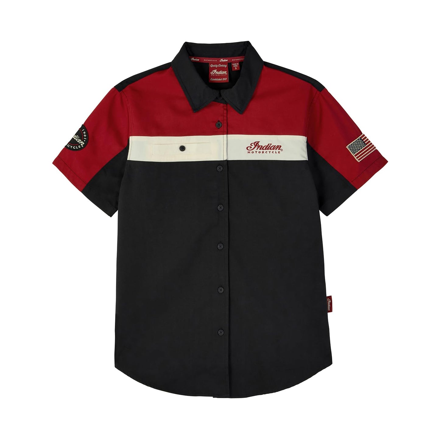 Indian Motorcycle Women's Headress Colorblock Shop Shirt, Red