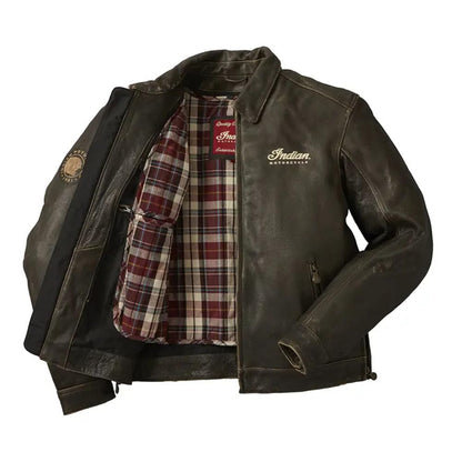 Indian Motorcycle Men's Leather Classic Riding Jacket with Removable Lining, Dark Brown - XL - 286082809