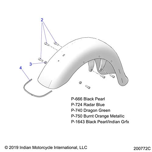 Indian Motorcycle Front Fender, Genuine OEM Part 1024381-750, Qty 1