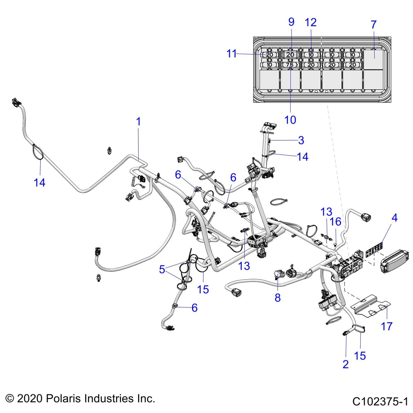 Polaris ATV Main Harness, [incl. 1-6, 9-10, 12-14, 18-19, All Kits, Cover], Genuine OEM Part 2415155, Qty 1