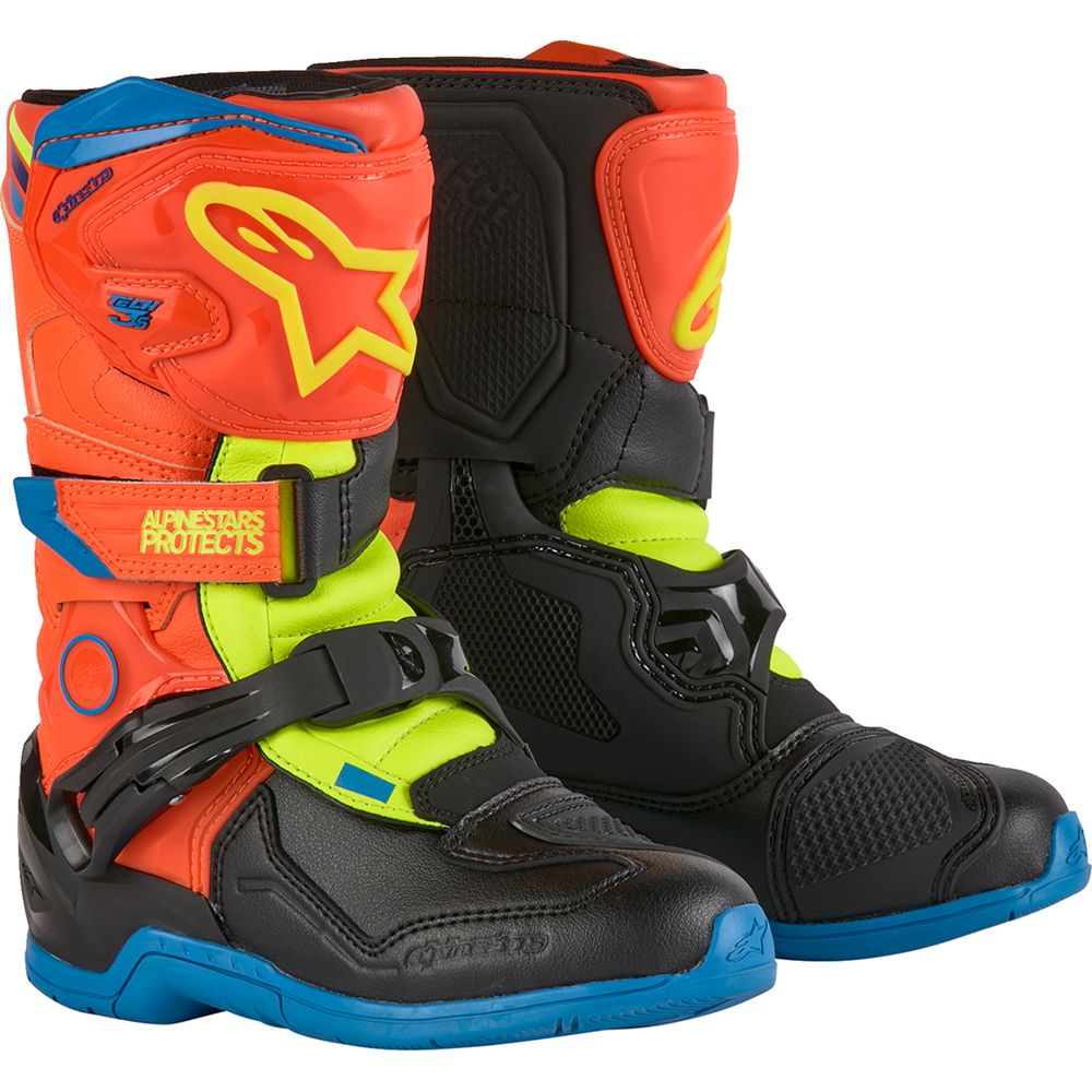 ALPINESTARS Kids Tech 3S Boots - Fluorescent Orange/Fluorescent Yellow/Blue - US 1 / EU 33 2014524-4755-1