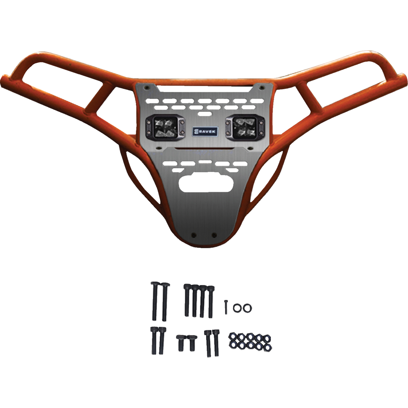 RAVEK Front Bumper/Skid Plate with White Lights - Orange - RZR XP 1000 64-317ORL