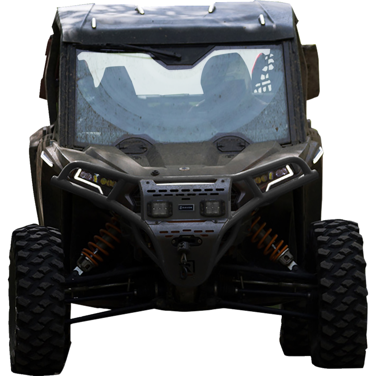 RAVEK Front Bumper/Skid Plate with White Lights - Black - RZR XP 1000 64-317BKL