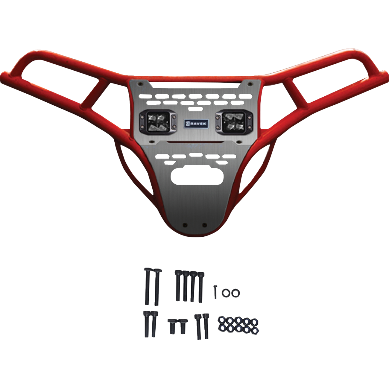 RAVEK Front Bumper/Skid Plate with White Lights - Red - RZR XP 1000 64-317RDL