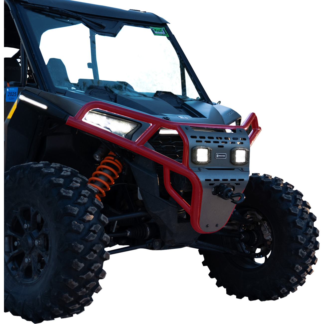 RAVEK Front Bumper/Skid Plate with White Lights - Red - RZR XP 1000 64-317RDL