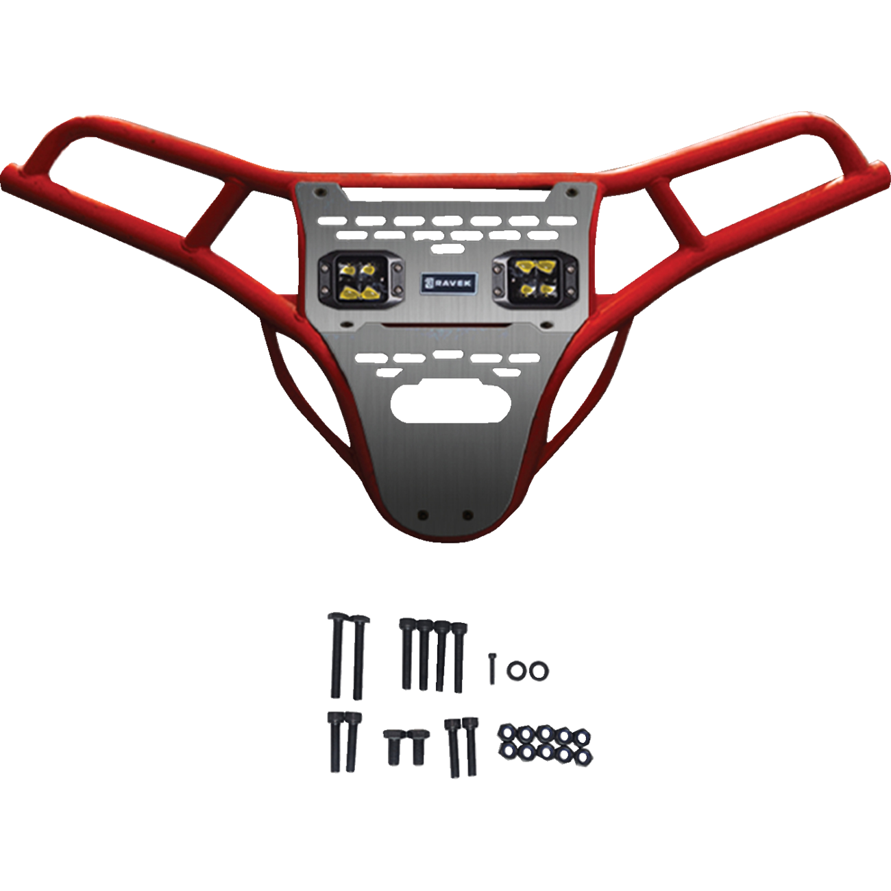 RAVEK Front Bumper/Skid Plate with Amber Lights - Red - RZR XP 1000 64-317RDLA