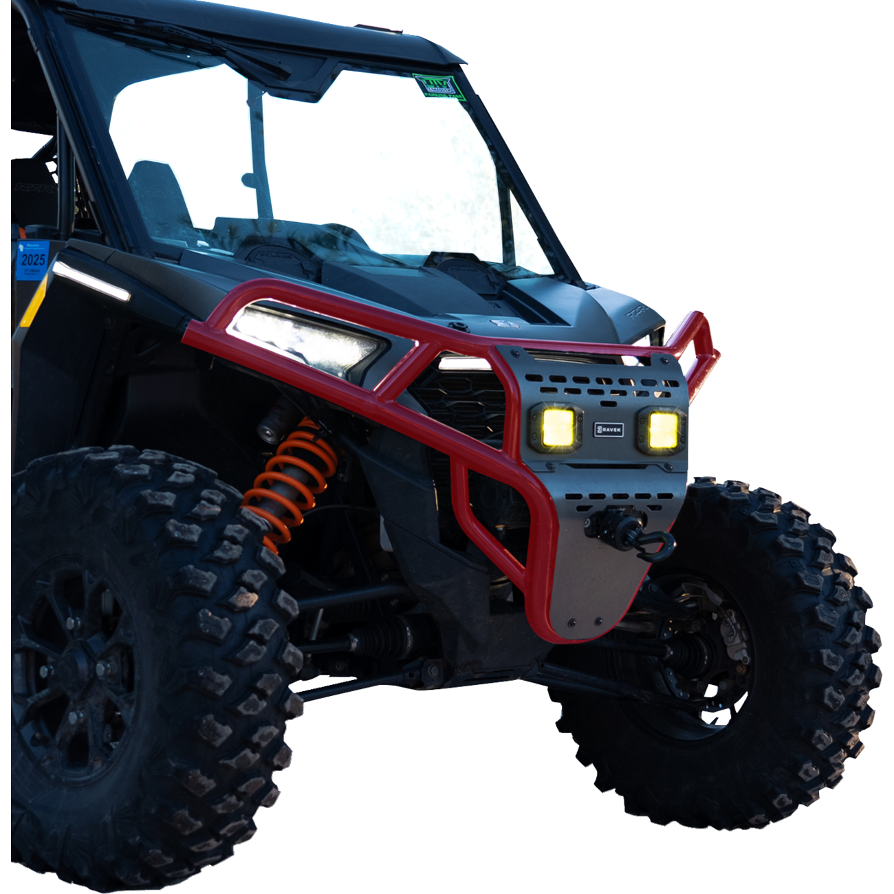 RAVEK Front Bumper/Skid Plate with Amber Lights - Red - RZR XP 1000 64-317RDLA