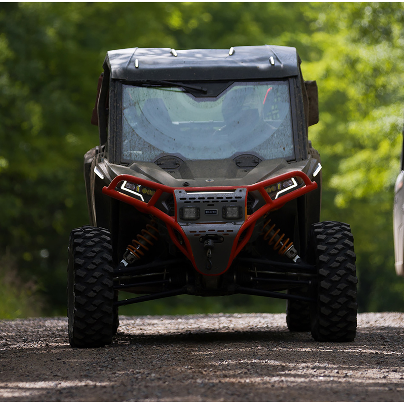 RAVEK Front Bumper/Skid Plate with White Lights - Red - RZR XP 1000 64-317RDL