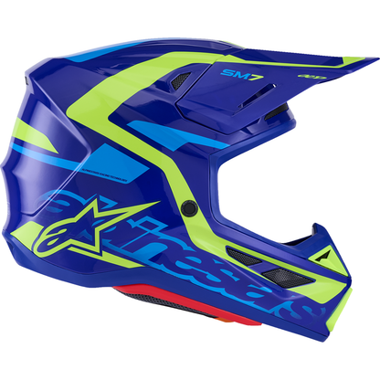 ALPINESTARS SM7 Helmet - Deed - Gloss Blue/Yellow Fluo - Small 8302426-7253-S