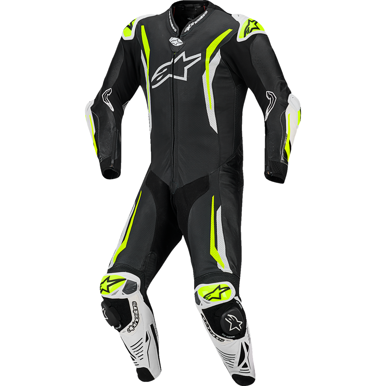 ALPINESTARS GP Tech v5 1-Piece Leather Suit - Black/White/Yellow Fluo - US 38 / EU 48 3150226-125-48