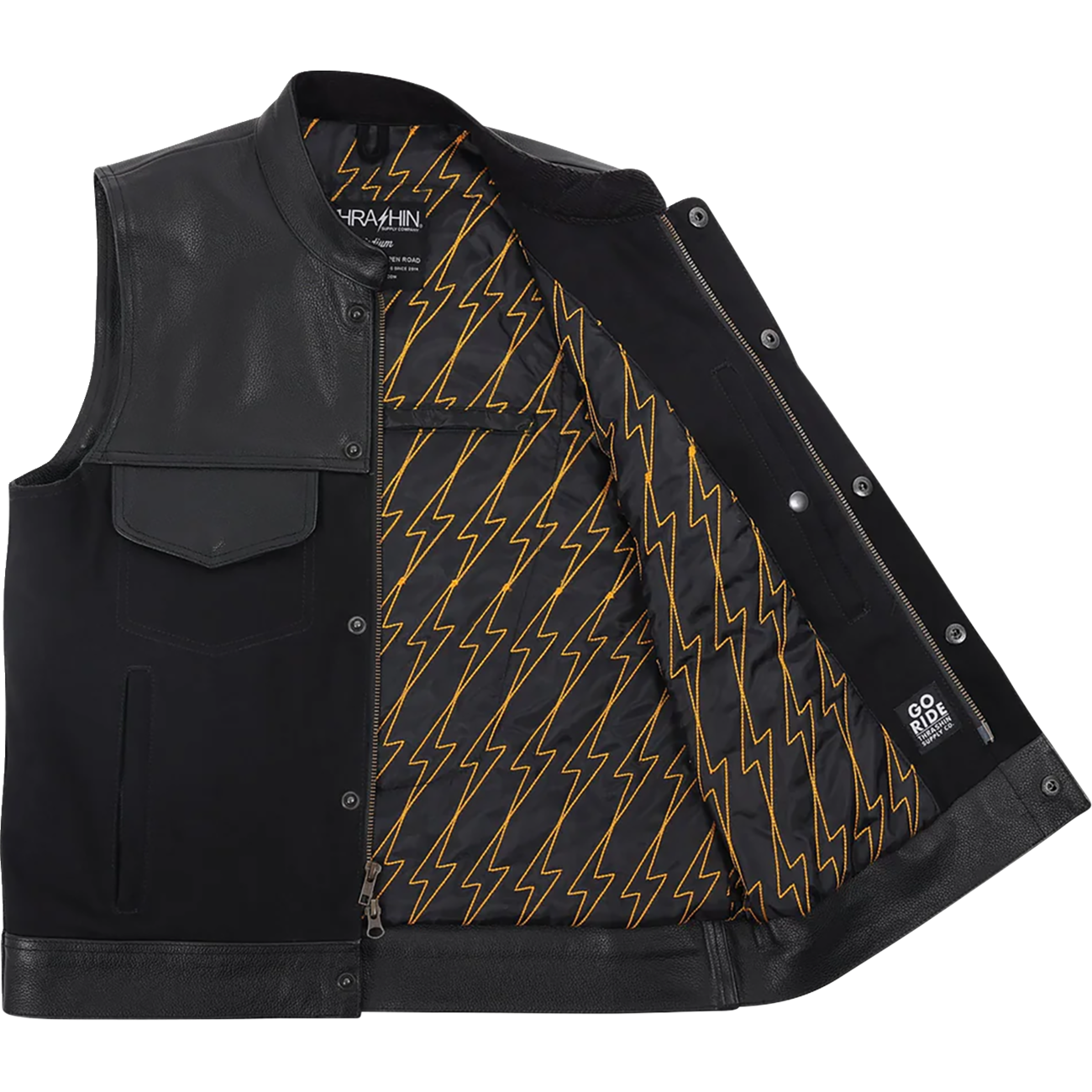 THRASHIN SUPPLY CO. Kanan Leather/Denim Riding Vest - Black - Medium TMJ-13-09