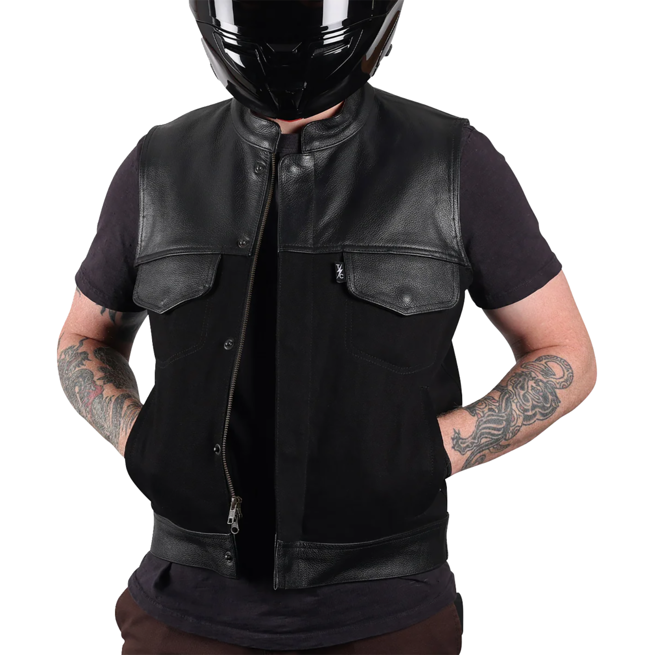 THRASHIN SUPPLY CO. Kanan Leather/Denim Riding Vest - Black - Medium TMJ-13-09