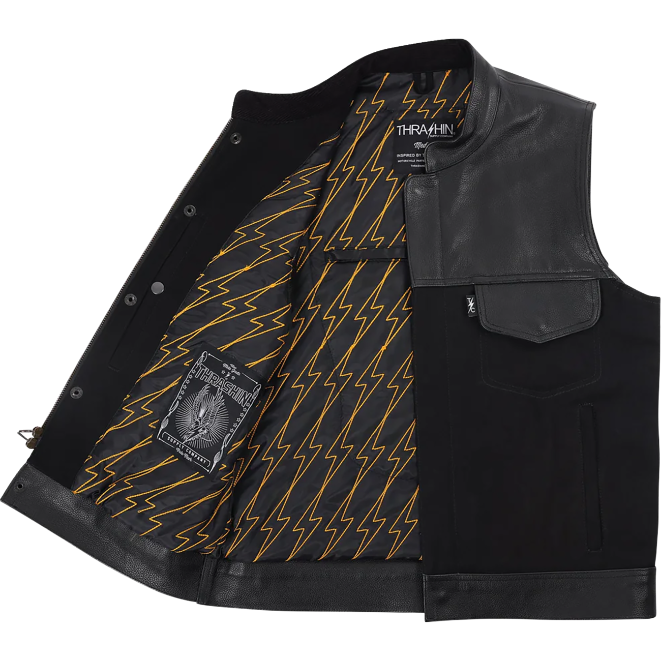 THRASHIN SUPPLY CO. Kanan Leather/Denim Riding Vest - Black - Small TMJ-13-08