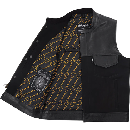 THRASHIN SUPPLY CO. Kanan Leather/Denim Riding Vest - Black - Small TMJ-13-08