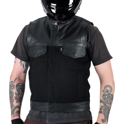THRASHIN SUPPLY CO. Kanan Leather/Denim Riding Vest - Black - Medium TMJ-13-09