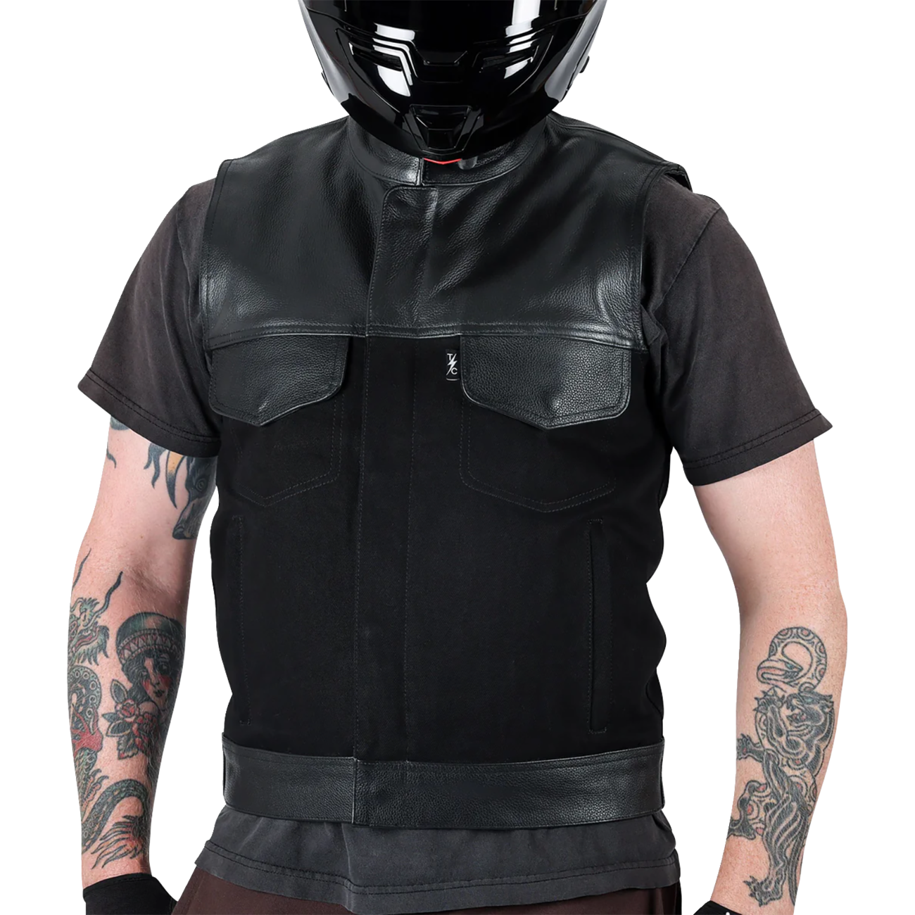 THRASHIN SUPPLY CO. Kanan Leather/Denim Riding Vest - Black - Small TMJ-13-08