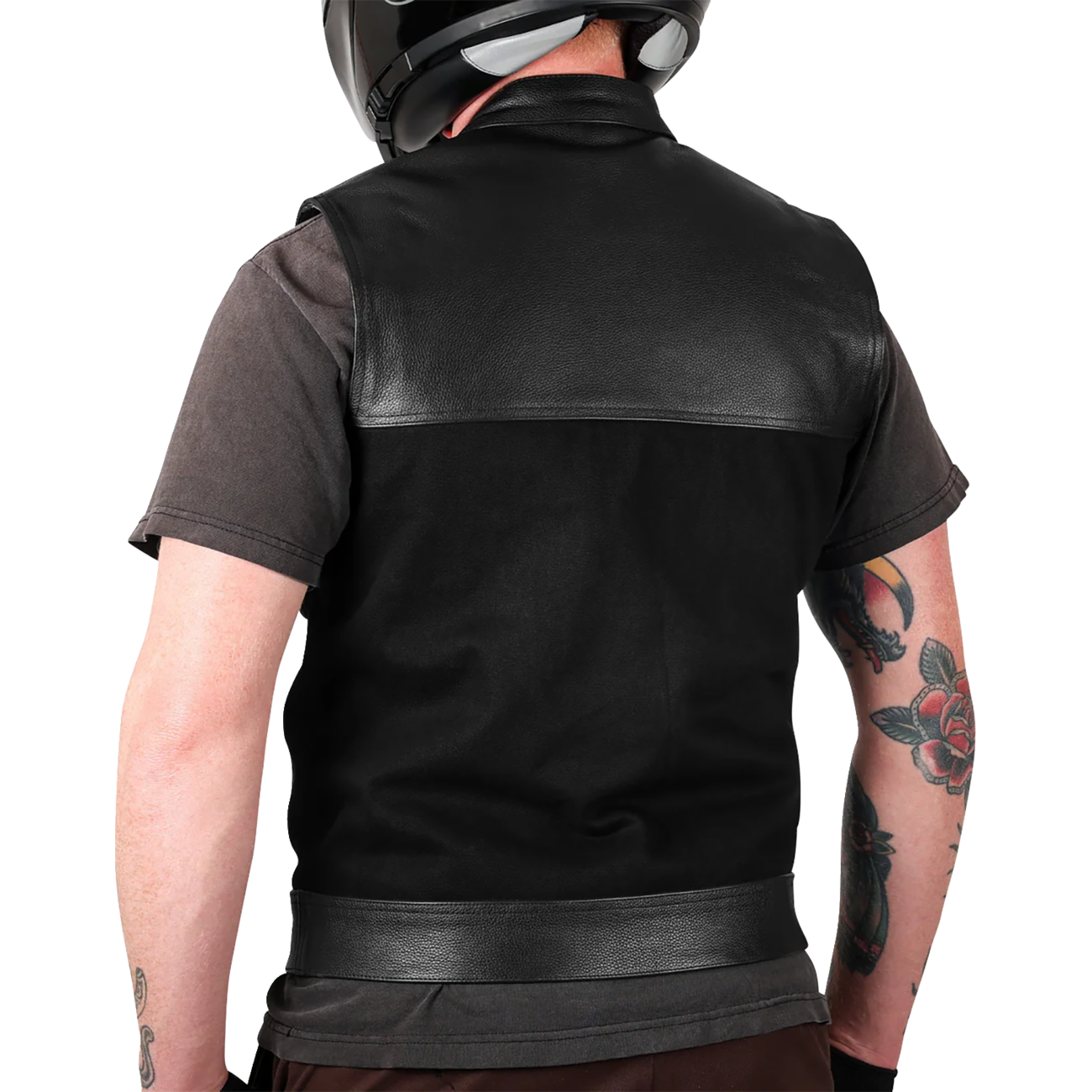 THRASHIN SUPPLY CO. Kanan Leather/Denim Riding Vest - Black - Small TMJ-13-08