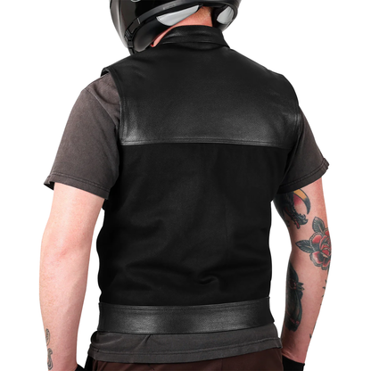 THRASHIN SUPPLY CO. Kanan Leather/Denim Riding Vest - Black - Small TMJ-13-08