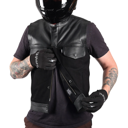 THRASHIN SUPPLY CO. Kanan Leather/Denim Riding Vest - Black - Small TMJ-13-08