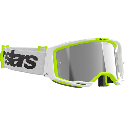 ALPINESTARS GOGGLES Vision 8 Goggle - Wordmark - White/Yellow Fluo - Silver Mirror Lens 5101325-2501