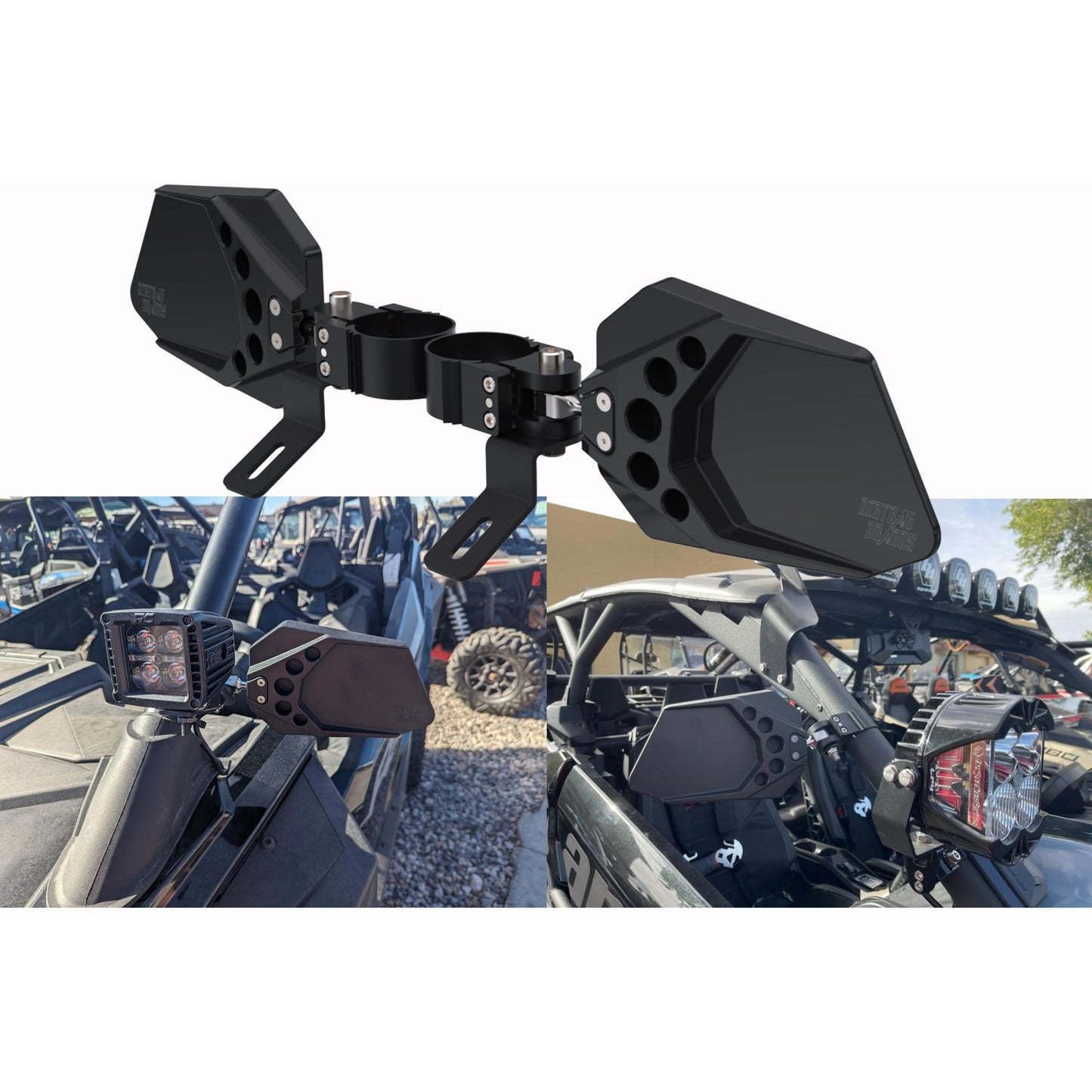 Dirtbag Brands 6061 Billet Mirrors with Ditch/Pod Light Mounts Compatible With All Polaris RZR, Maverick X3, Honda Talon, Kawasaki KRX, and Yamaha YXZ
