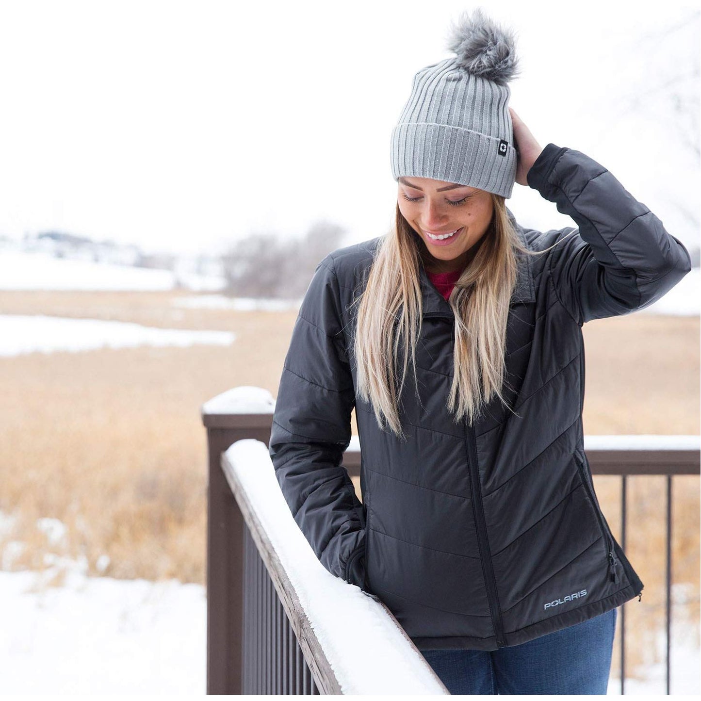 Polaris ATV Women's Removable POM Beanie Gray