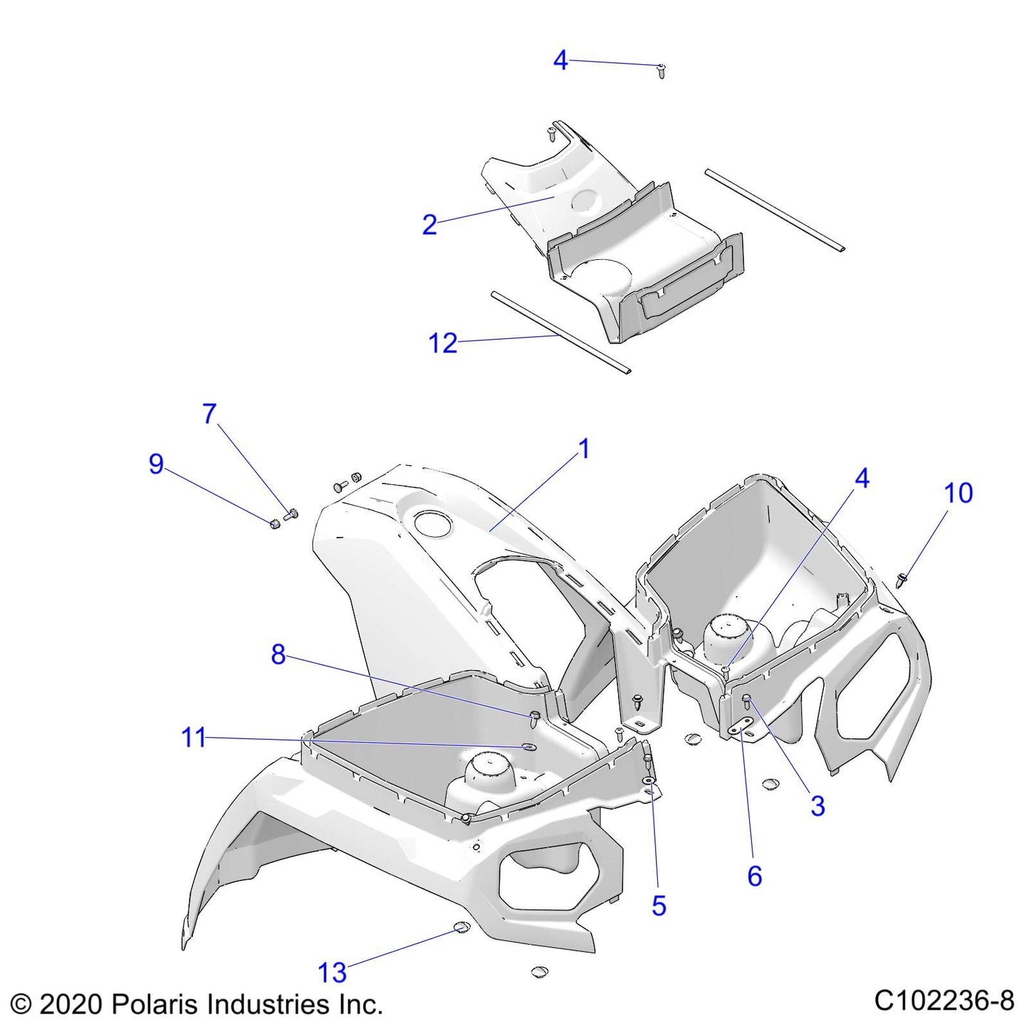 Polaris ATV HDPE Cover, Front, Velocity Blue, Genuine OEM Part 5439069-689, Qty 1