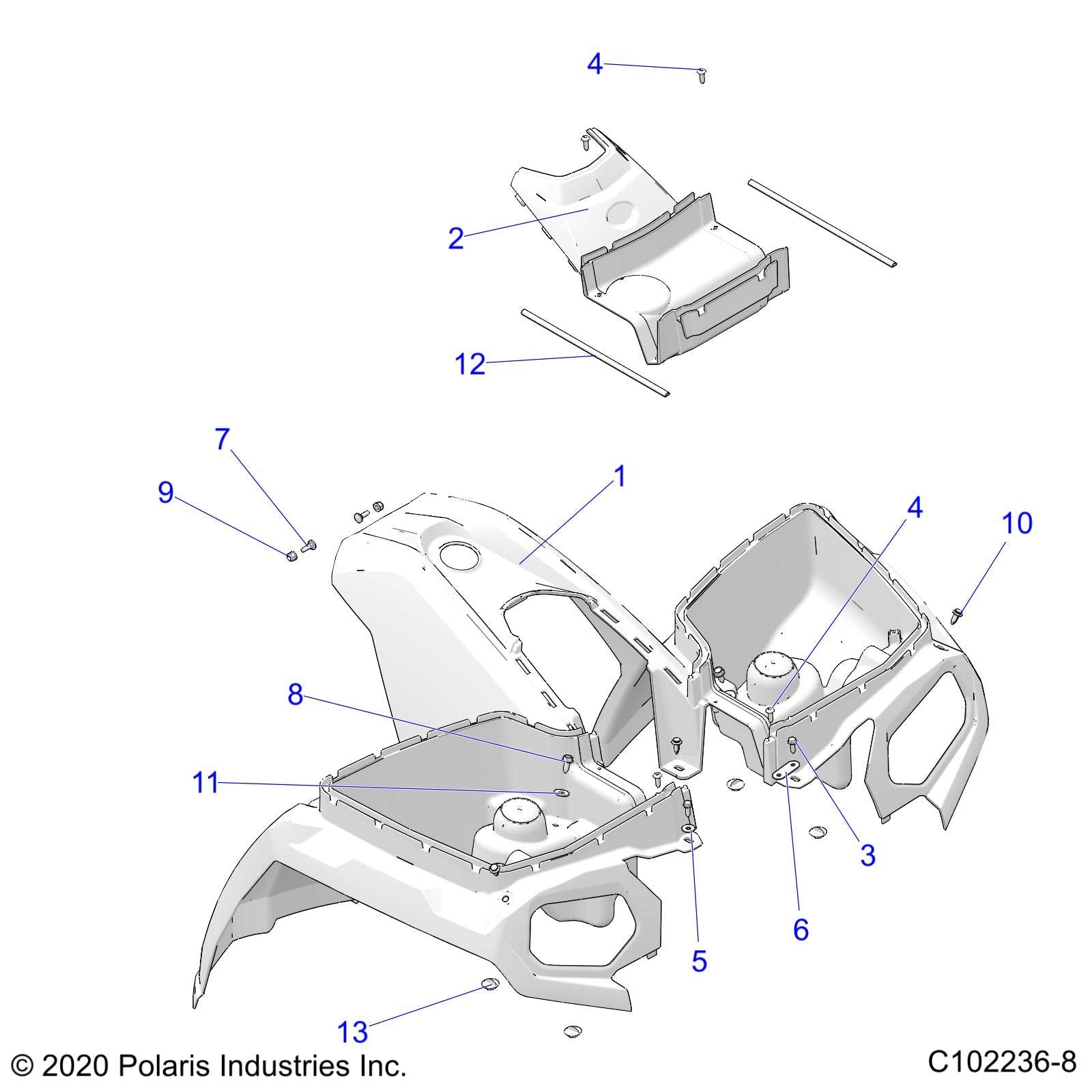 Polaris ATV HDPE Cover, Front, Velocity Blue, Genuine OEM Part 5439069-689, Qty 1