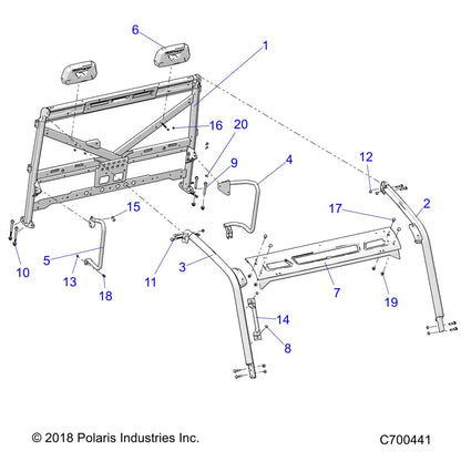 Polaris Ranger Cab Frame Weld, Front, Right, Matte Black, Genuine OEM Part 1022911-458, Qty 1
