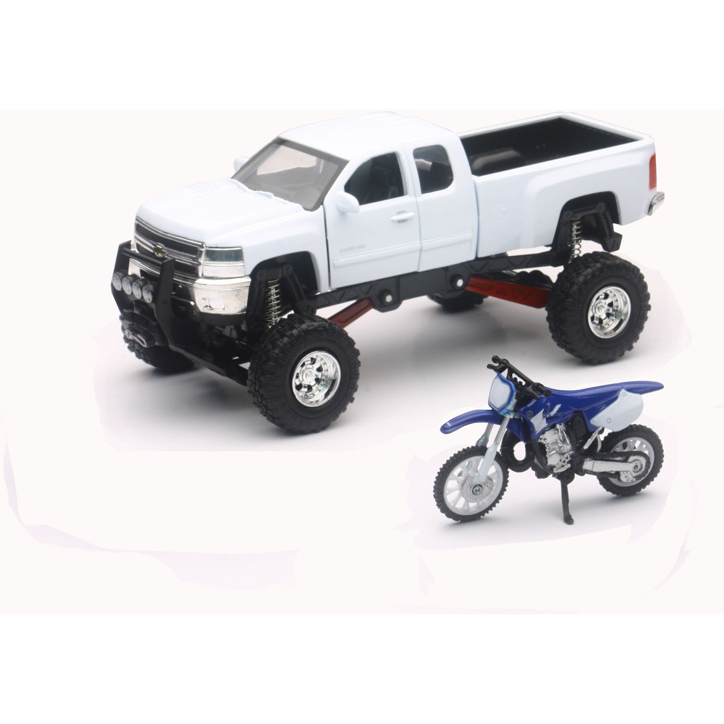 Replica 1:43 Truck/Race Bike Chevy White/Yamaha Bike Blue