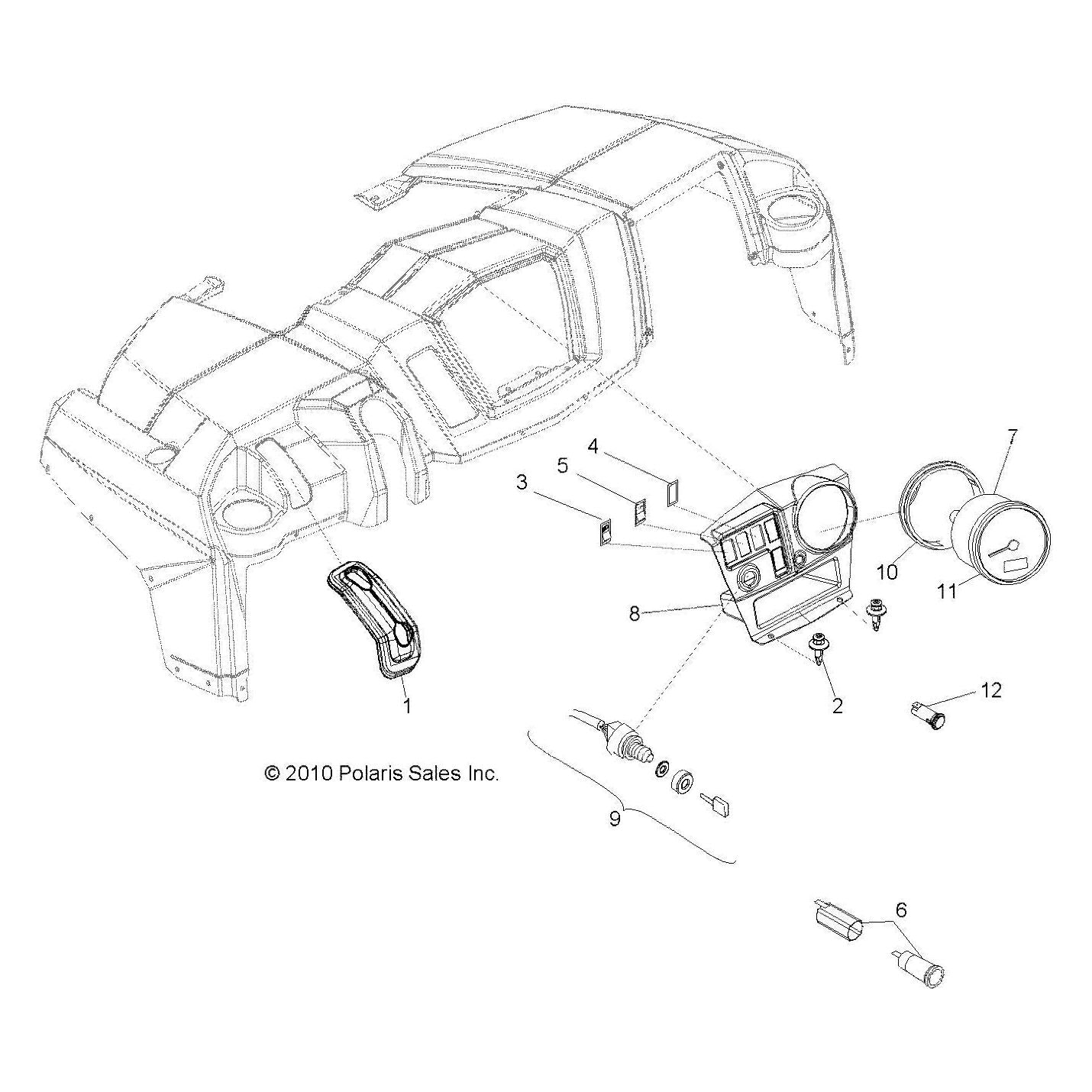 Polaris Ranger Dash Panel Controls, Gloss Black, Speedo, Genuine OEM Part 5437644-070, Qty 1