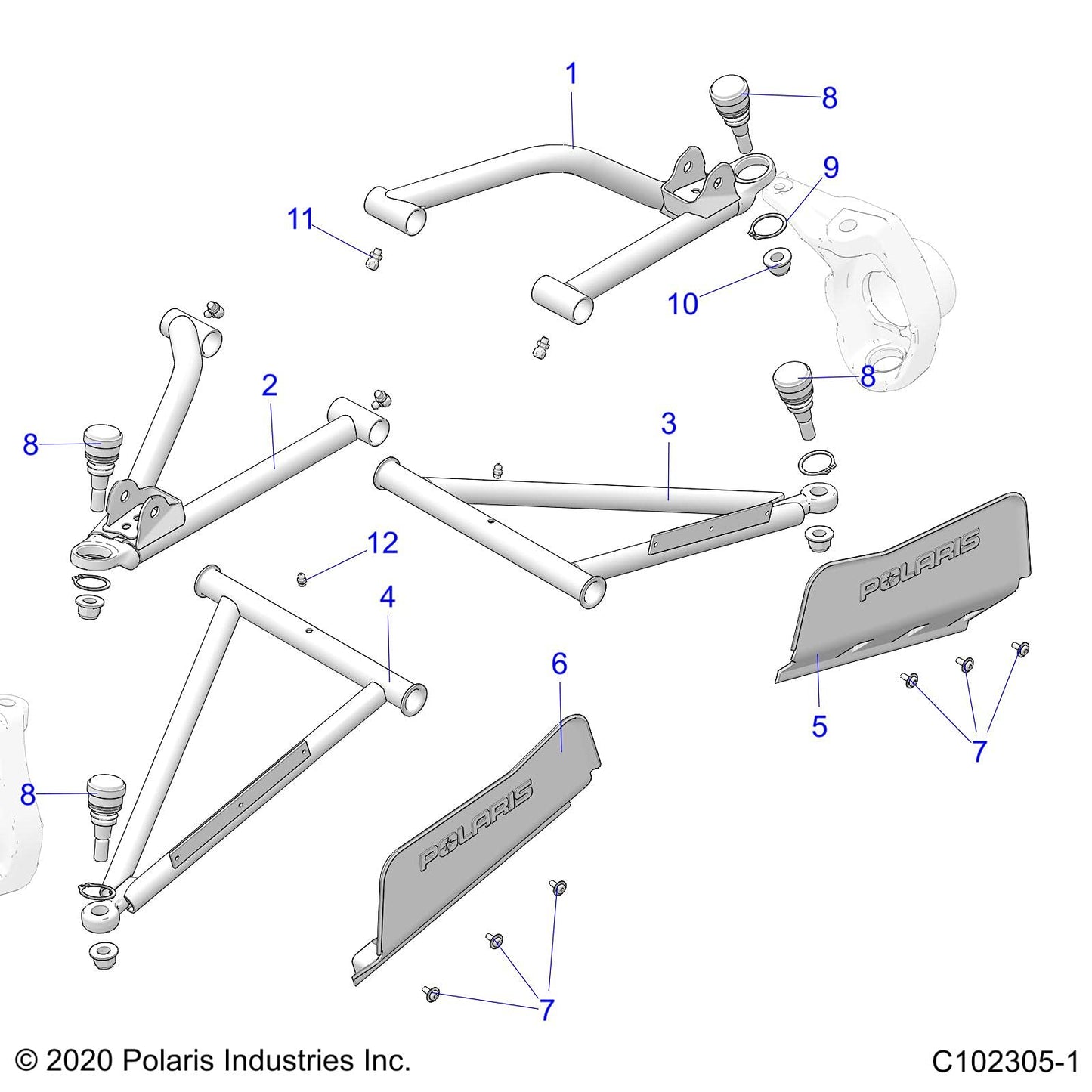 Polaris ATV Control Arm Weld, Front, Upper, Left, Genuine OEM Part 1020527-067, Qty 1
