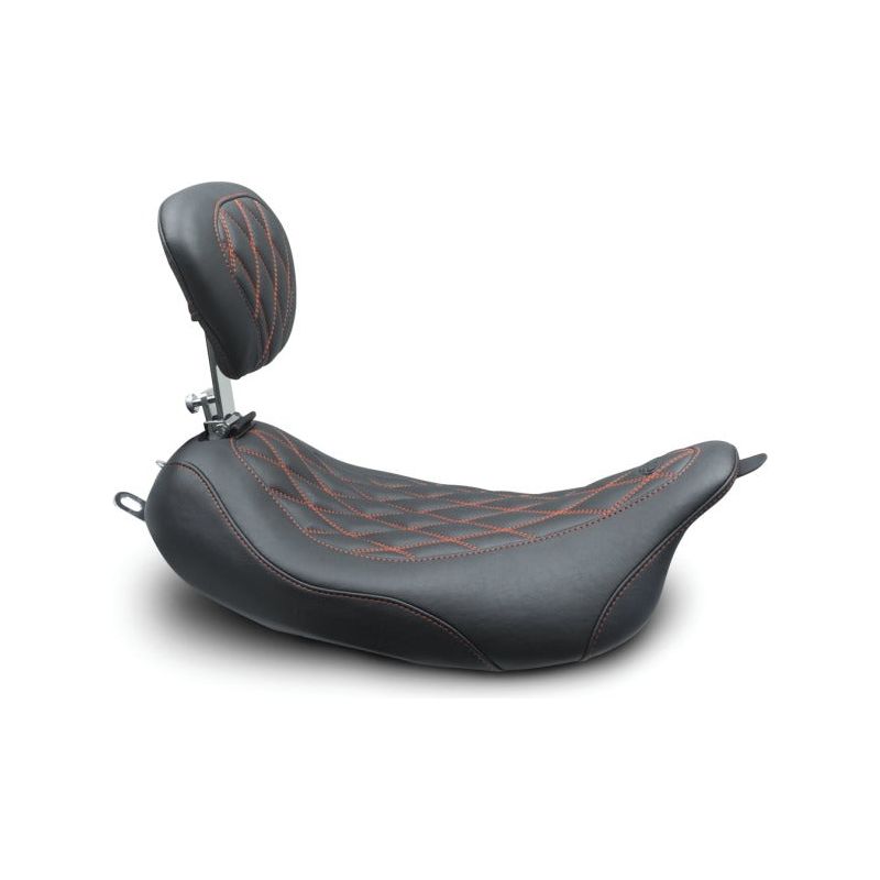 Mustang 08-21 Harley Wide Tripper FL Touring Pass Seat w/ Dr Backrest, Red Diamond Stitch - Black