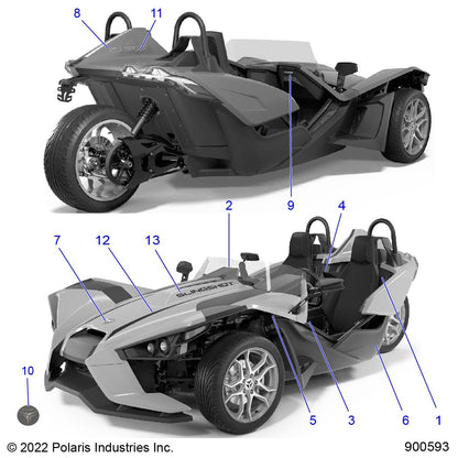 Polaris Slingshot Decal-Hood,Strip,LH,Black, Genuine OEM Part 7187347, Qty 1