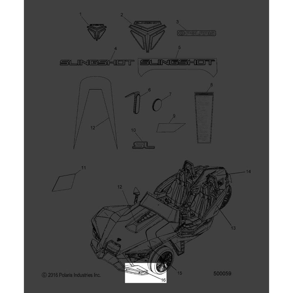 
                      
                        Polaris Slingshot Front Wing Decal, Right, Silver/Black, Genuine OEM Part 7185204, Qty 1
                      
                    